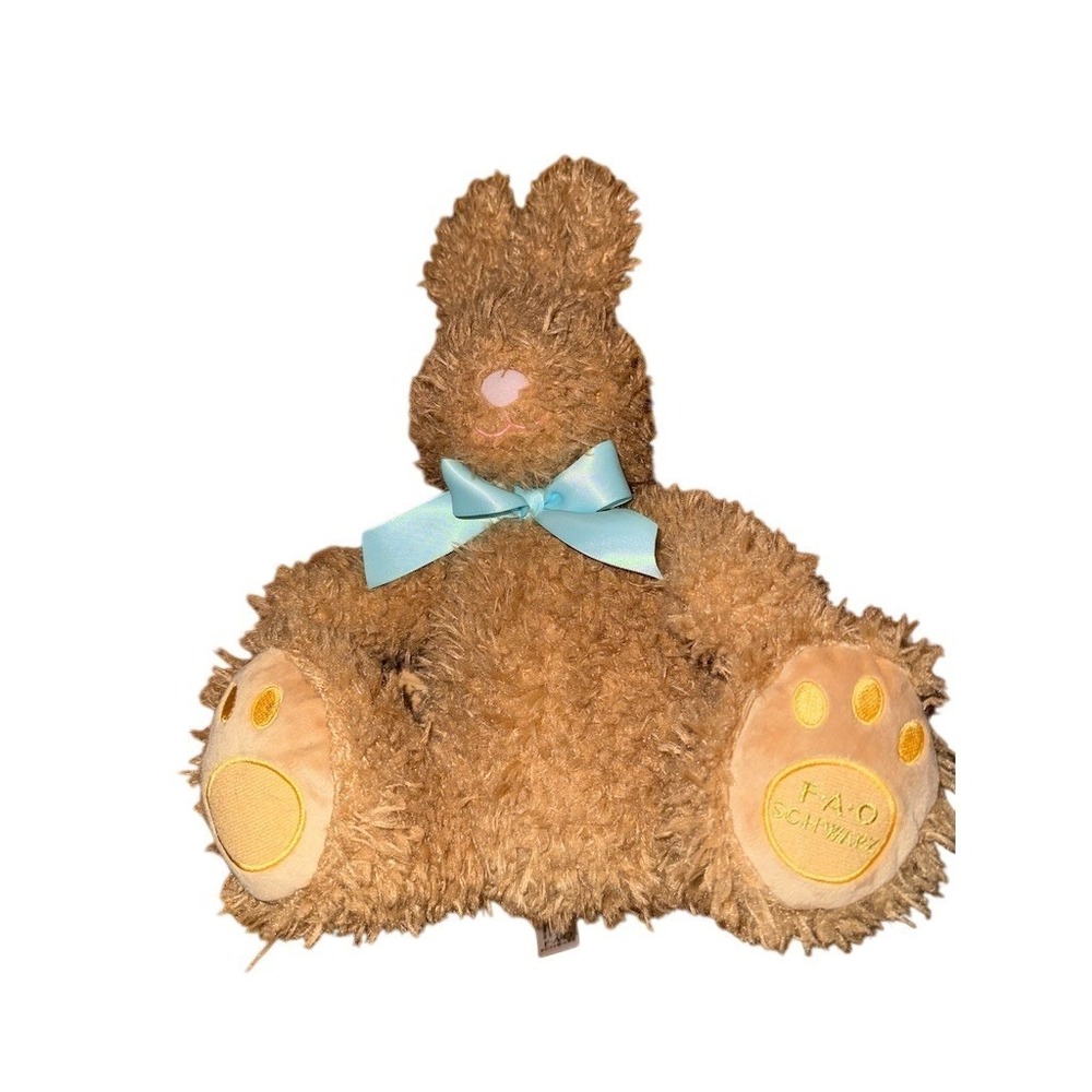 Gund FAO Schwarz Brown Bunny‎ Rabbit Plush Stuffed Animal Blue Bow 9 in